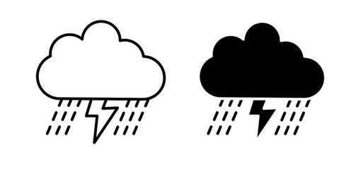 Thunderstorm icons pack vectors in black flat and strokes