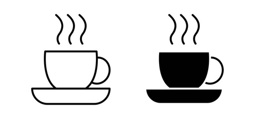 Coffee icons pack vectors in black flat and strokes