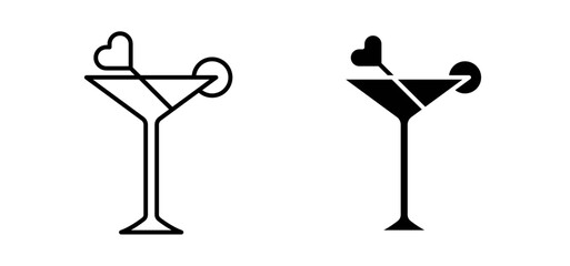 Cocktail icons pack vectors in black flat and strokes