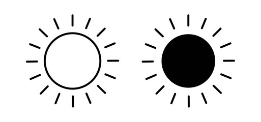 Sun icons pack vectors in black flat and strokes
