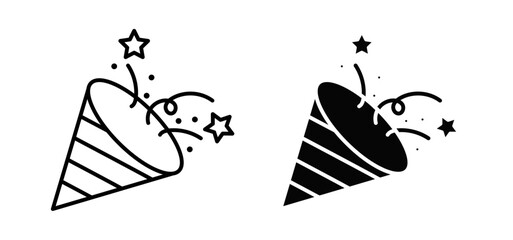 Confetti icons pack vectors in black flat and strokes