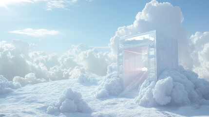 bright white metallic walls abstract environment with sky. 3d render illustration. 3D Illustration