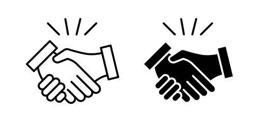 Handshake icons pack vectors in black flat and strokes