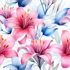 Fototapeta premium A beautiful flower with a pink center and blue petals