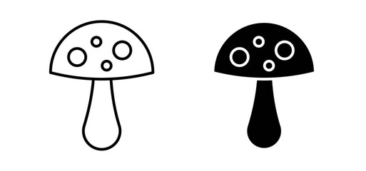 Mushroom icons pack vectors in black flat and strokes