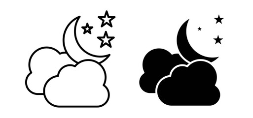 Cloud moon icons pack vectors in black flat and strokes