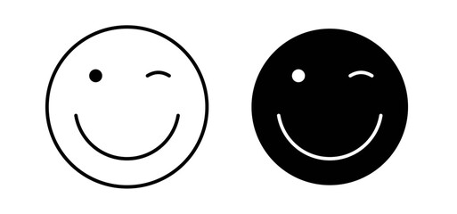 Smile wink icons pack vectors in black flat and strokes