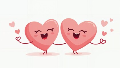 hearts with happy faces as abstract valentine holiday background, hearts couple celebrating saint valentine day and love concept