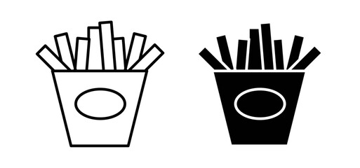 French-fries icons pack vectors in black flat and strokes