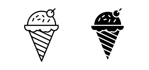 Ice cream icons pack vectors in black flat and strokes