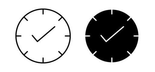 Time check icons pack vectors in black flat and strokes