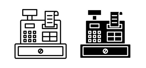 Cash register icons pack vectors in black flat and strokes
