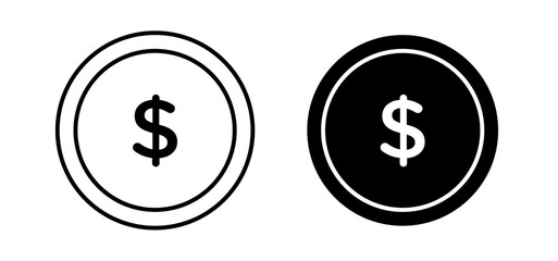 Coin icons pack vectors in black flat and strokes