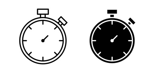 Stopwatch icons pack vectors in black flat and strokes