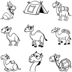 Camel cartoon bundle art silhouette vector 