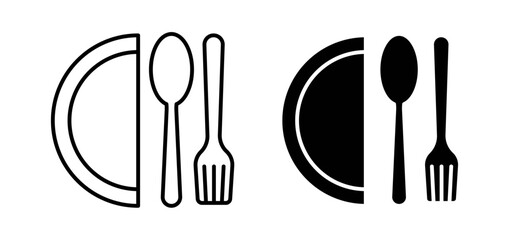 Restaurant icons pack vectors in black flat and strokes