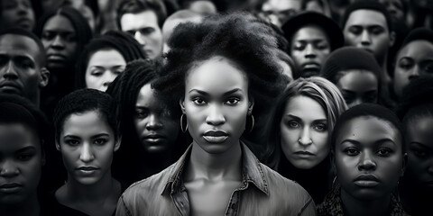 Obraz premium women empowerment : african american activists strong women defending rights on international womens day. black and white. Black History month