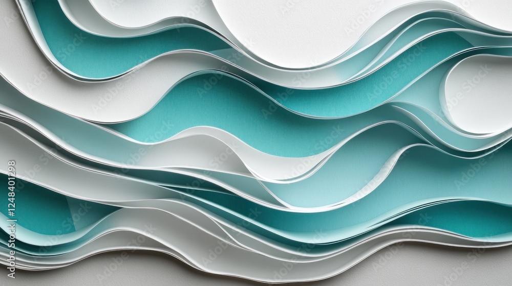 Aufkleber abstract wavy paper layers in teal and white