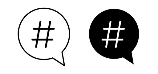 Hashtag icons pack vectors in black flat and strokes
