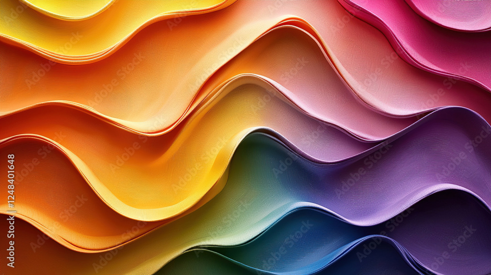 Poster Colorful waves of paper create an artistic gradient display in a vibrant setting. Generative AI