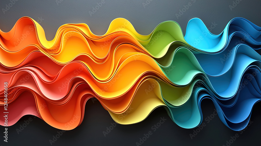 Poster colorful waves of paper create a vibrant abstract design showcasing dynamic textures and hues in art