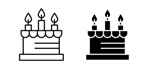 Cake birthday icons pack vectors in black flat and strokes