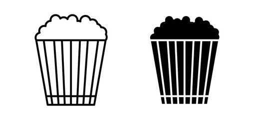 Popcorn icons pack vectors in black flat and strokes
