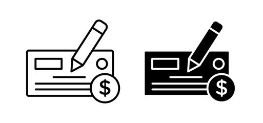 Money check icons pack vectors in black flat and strokes