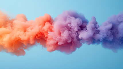 Fototapeta premium Colorful smoke swirls create dramatic patterns against a blue background in a serene atmosphere. Generative AI
