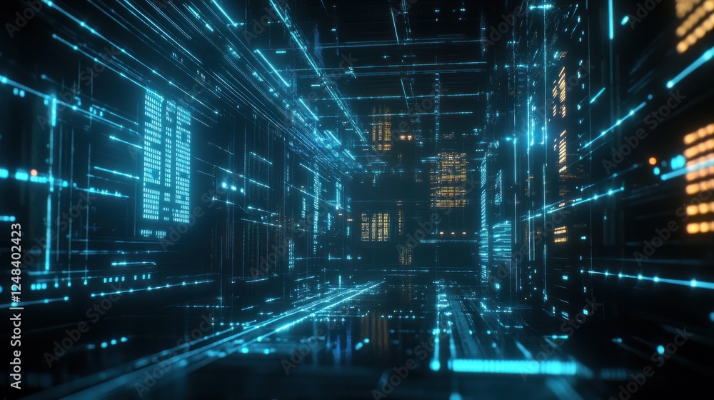 Poster futuristic digital cityscape abstract data streams