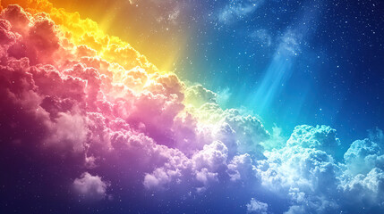 Obraz premium Colorful clouds illuminated by vibrant light during a serene evening sky in a tranquil environment. Generative AI