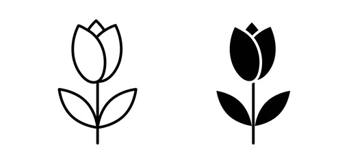 Flower tulip icons pack vectors in black flat and strokes
