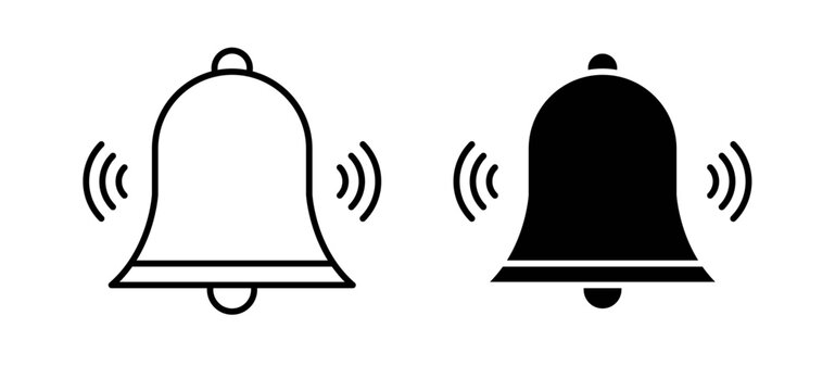 Bell ring icons pack vectors in black flat and strokes
