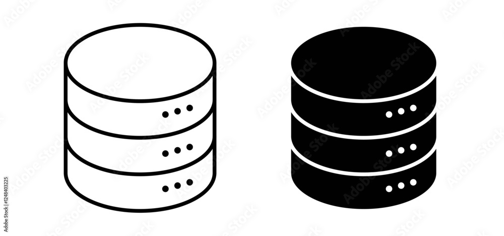 Poster database icons pack vectors in black flat and strokes