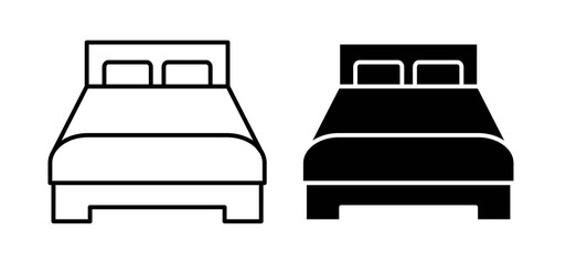 Bed icons pack vectors in black flat and strokes
