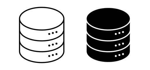 Database icons pack vectors in black flat and strokes