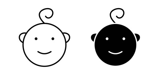 Child head icons pack vectors in black flat and strokes