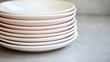 Stack of pastel pink and white plates.