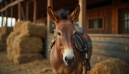Fototapeta premium brown mule livestock outside 