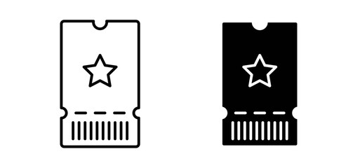Ticket icons pack vectors in black flat and strokes