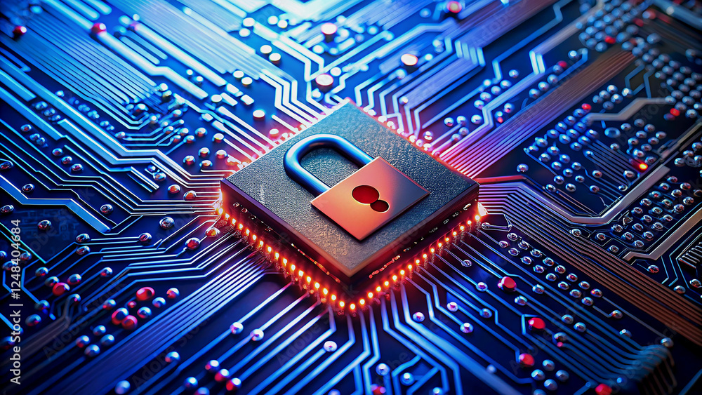 Poster secure data center circuit board with lock graphic