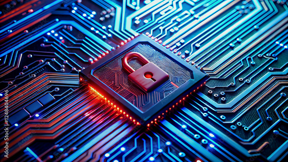 Aufkleber secure data center circuit board with lock graphic