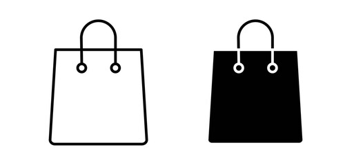 Shopping bag icons pack vectors in black flat and strokes