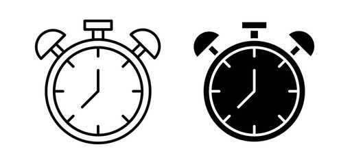 Alarm clock icons pack vectors in black flat and strokes