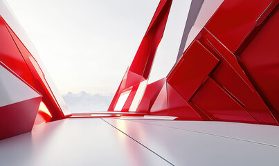 Wall decoration composed of red triangles