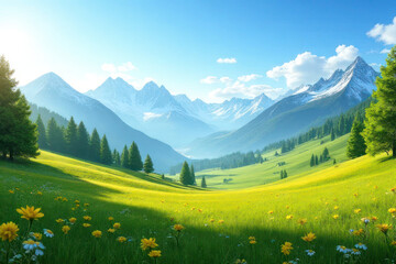 summer landscape with meadow and mountains