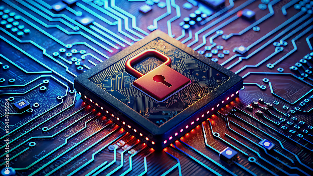 Poster secure data center circuit board with lock graphic