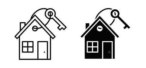 Selling or rent home icons pack vectors in black flat and strokes