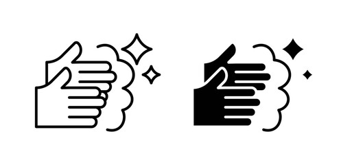 Wash your hands icons pack vectors in black flat and strokes