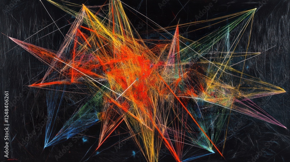 Poster Abstract Colorful Lines Intersect In A Dark Background
